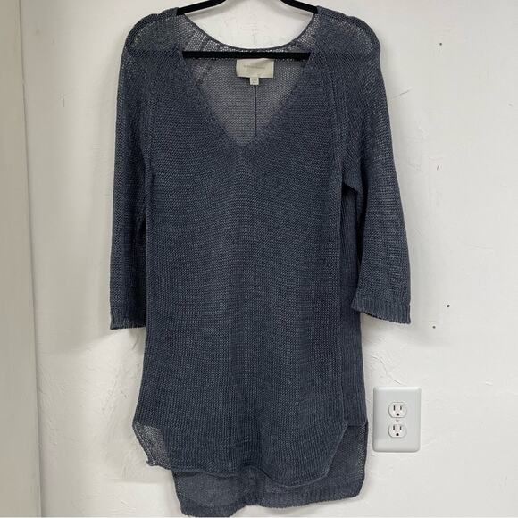 Brochu Walker Blue Open Knit Pullover Sweater Tunic Womens XS Linen Lagenlook - Picture 1 of 10